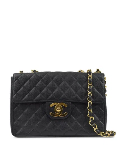 Pre-owned Chanel 1995 Jumbo Classic Flap Shoulder Bag In Black