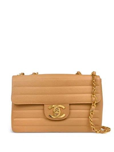 Pre-owned Chanel 1995 Jumbo Classic Flap Shoulder Bag In Neutrals