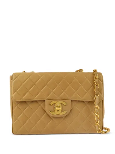 Pre-owned Chanel 1995 Jumbo Classic Flap Shoulder Bag In Neutrals