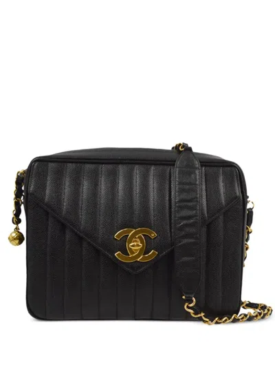 Pre-owned Chanel 1995 Jumbo Mademoiselle Shoulder Bag In Black