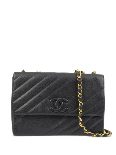 Pre-owned Chanel 1995 Jumbo Straight Flap Shoulder Bag In Black