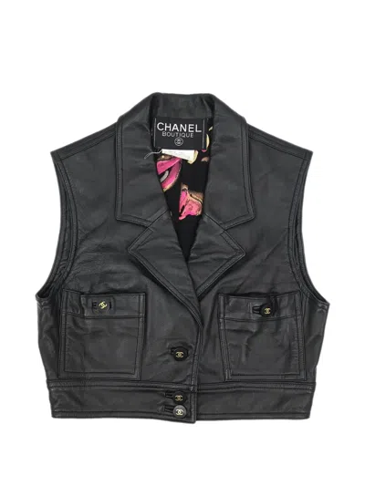 Pre-owned Chanel 1995 Leather Vest In Black