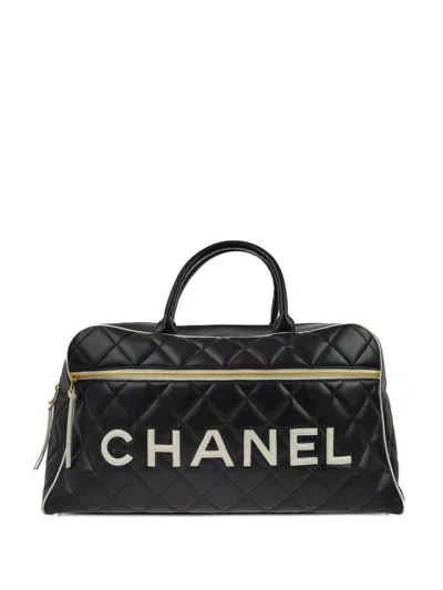 Pre-owned Chanel 1995 Logo Patch Travel Bag In Black