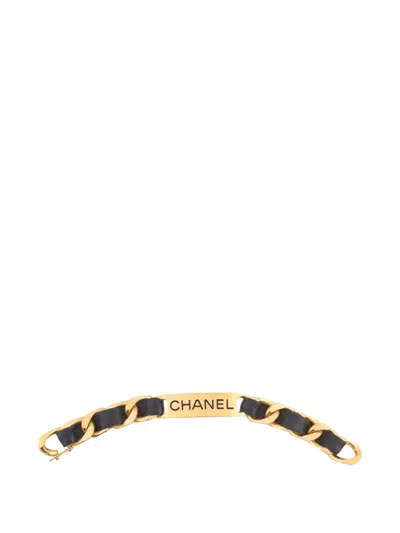 Pre-owned Chanel 1995 Logo-plaque Chain Bracelet In Gold