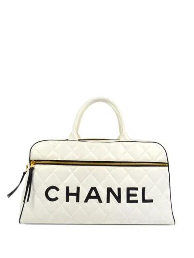 Pre-owned Chanel 1995 Logo-print Bowling Bag In White