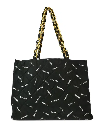 Pre-owned Chanel 1995 Logo-print Tote Bag In 黑色