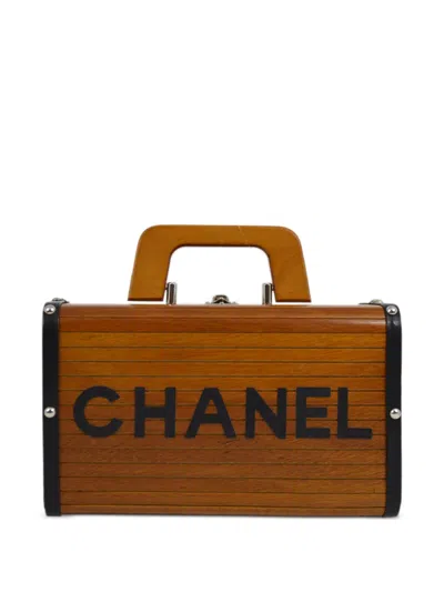 Pre-owned Chanel 1995 Logo-print Wood Vanity Bag In Brown