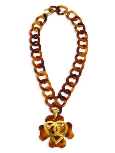 Pre-owned Chanel 1995 Lucky Clover Tortoiseshell-effect Necklace In Gold