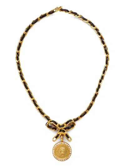 Pre-owned Chanel 1995 Mademoiselle Profile Pendant Necklace In Black