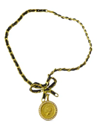Pre-owned Chanel 1995 Medallion Chain Necklace In Gold