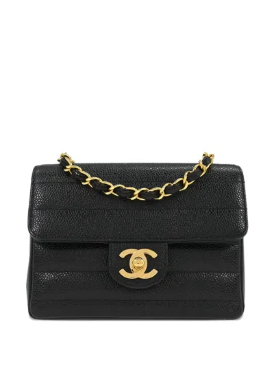 Pre-owned Chanel 1995 Mini Classic Square Flap Shoulder Bag In Black