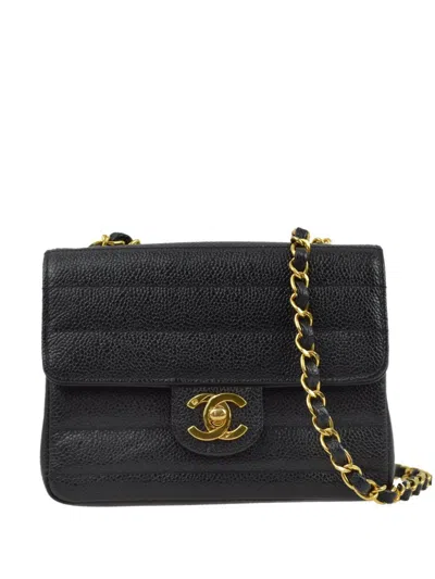 Pre-owned Chanel 1995 Mini Classic Square Flap Shoulder Bag In Black