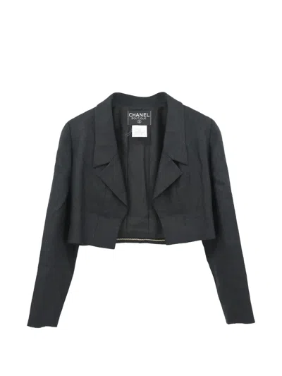 Pre-owned Chanel 1995 Open-front Cropped Blazer In Black