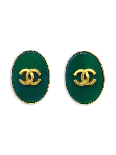 Pre-owned Chanel 1995 Oval Earrings In Gold