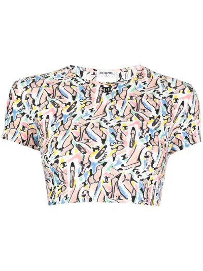 Pre-owned Chanel 1995 Pumps-print T-shirt In Multicolour
