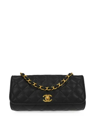 Pre-owned Chanel 1995 Quilted Caviar Leather Shoulder Bag In Black