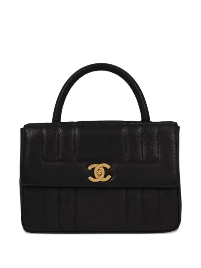 Pre-owned Chanel 1995 Quilted Leather Handbag In Black