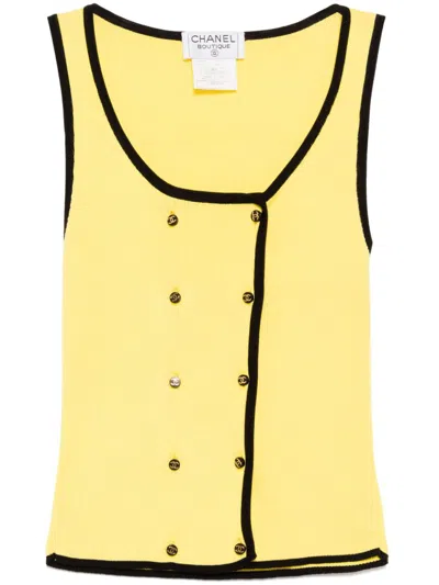 Pre-owned Chanel 1995 Ribbed-knit Top In Yellow