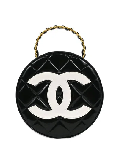 Pre-owned Chanel 1995 Round Patent Leather Vanity Handbag In Black