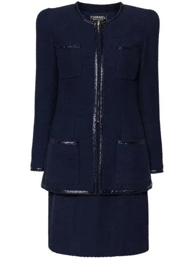 Pre-owned Chanel 1995 Setup Jacket Skirt Suit In Blue