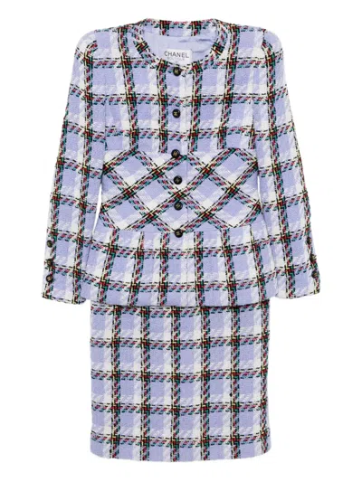 Pre-owned Chanel 1995 Setup Suit Jacket Skirt In Blue