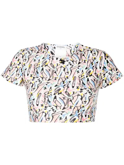 Pre-owned Chanel 1995 Shoe-print Cropped T-shirt In Multicolour