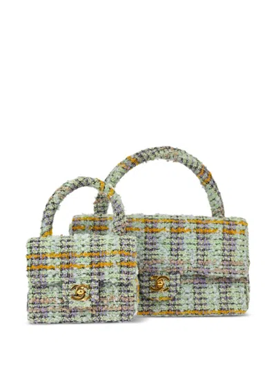 Pre-owned Chanel 1995 Single Flap Shoulder Bag Set In Green