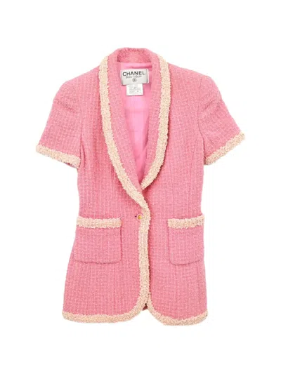 Pre-owned Chanel 1995 Single-breasted Sequin-embellished Short-sleeved Blazer In Pink