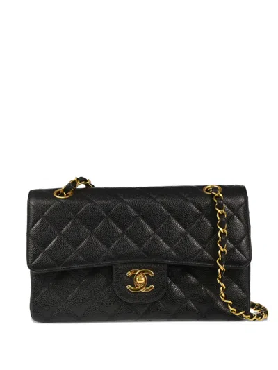 Pre-owned Chanel 1995 Small Classic Double Flap Shoulder Bag In Black
