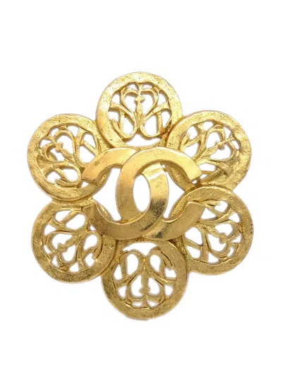 Pre-owned Chanel 1995 Spheres-embellished Cc Brooch In Gold