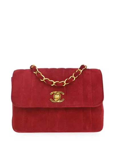 Pre-owned Chanel 1995 Suede Shoulder Bag In Red