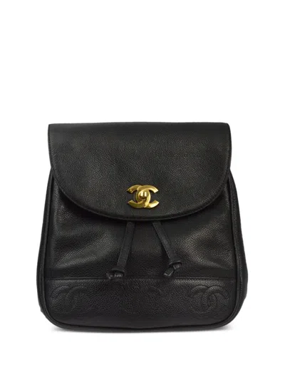 Pre-owned Chanel 1995 Triple Cc Backpack In Black