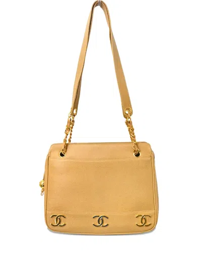 Pre-owned Chanel 1995 Triple Cc Shoulder Bag In Neutral