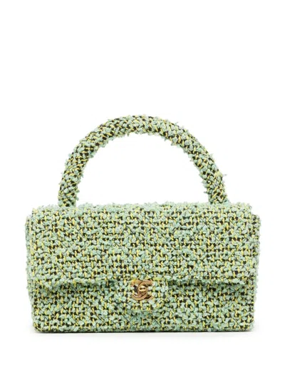 Pre-owned Chanel 1995 Tweed Classic Flap Handbag In Green