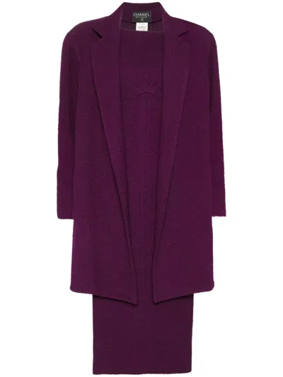 Pre-owned Chanel 1995 Tweed Dress Suit In Purple