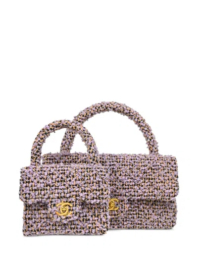 Pre-owned Chanel 1995 Tweed Single Flap Two-in-one Handbag Set In Purple