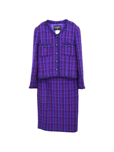 Pre-owned Chanel 1995 Tweed Skirt Suit In Purple