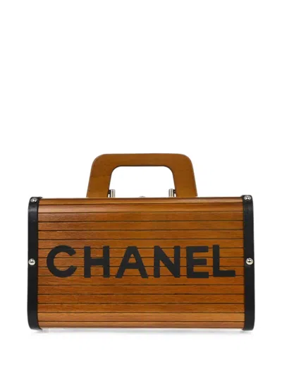 Pre-owned Chanel 1995 Vanity Wood Tote Bag In Brown