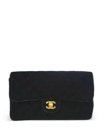 Pre-owned Chanel 1995 Velvet Flap Backpack In Black