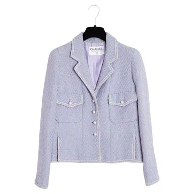 Pre-owned Chanel 1995 Veste Fr36 Purple Silver Wool Tweed Jacket Ensemble Uk8 Us6
