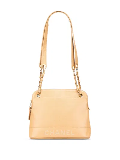 Pre-owned Chanel 1996-1997 Caviar Logo Chain Shoulder Bag In Yellow