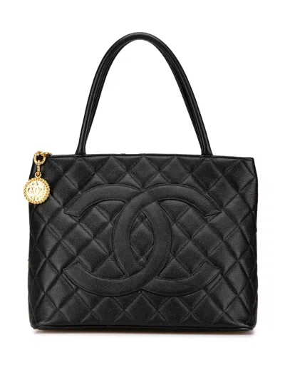 Pre-owned Chanel 1996-1997 Caviar Medallion Tote Bag In Black
