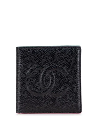 Pre-owned Chanel 1996-1997 Cc Caviar Bifold Wallet Small Wallets In Black