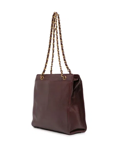 Pre-owned Chanel 1996-1997 Cc Caviar Chain Turn Lock Tote Bag In Red