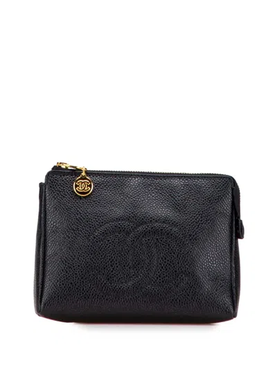 Pre-owned Chanel 1996-1997 Cc Caviar Cosmetic Pouch In Black
