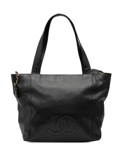 Pre-owned Chanel 1996-1997 Cc Caviar Tote Bag In Black