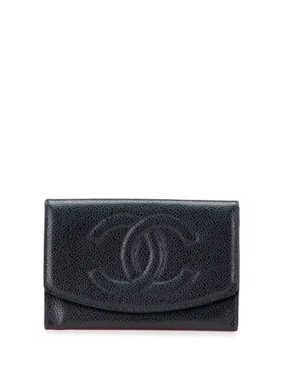 Pre-owned Chanel 1996-1997 Cc Caviar Trifold Wallet Small Wallets In Black