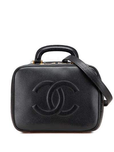 Pre-owned Chanel 1996-1997 Cc Caviar Vanity Case Satchel In Black