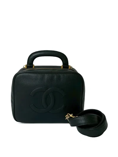 Pre-owned Chanel 1996-1997 Cc Caviar Vanity Case Satchel In Black