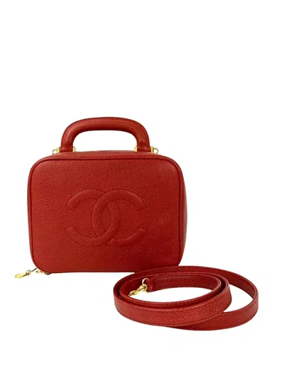 Pre-owned Chanel 1996-1997 Cc Caviar Vanity Case Satchel In Red